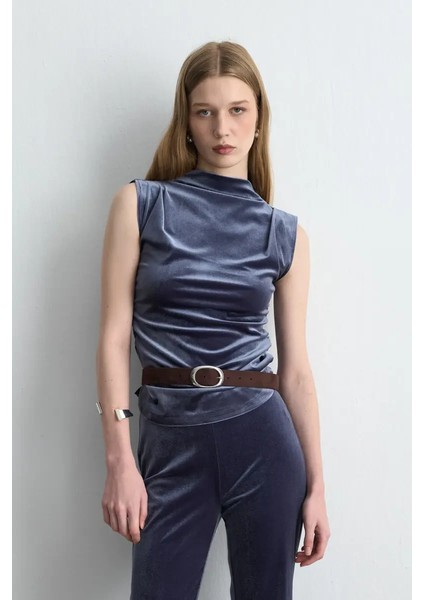 Beli Lastikli Bol Paça Kadife Pantolon - Gri fiyatları