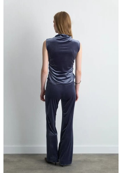 Beli Lastikli Bol Paça Kadife Pantolon - Gri fırsatları