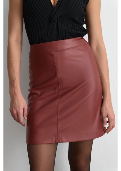 Suni Deri Mini Etek - Bordo fiyatları