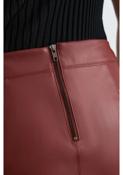 Suni Deri Mini Etek - Bordo fırsatları