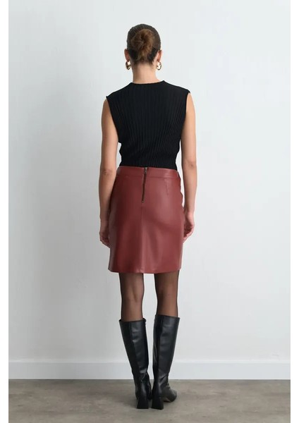 Suni Deri Mini Etek - Bordo indirimleri
