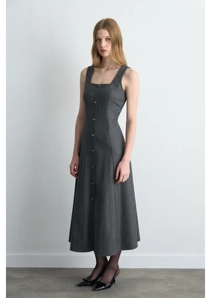 Askılı Uzun Jile Elbise - Gri modelleri