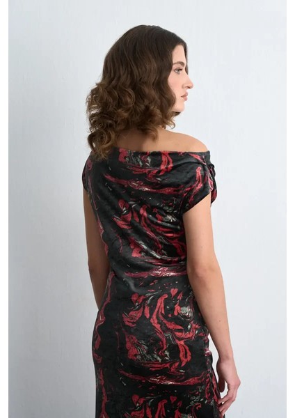 Anka Koleksiyonu Desenli Uzun Kadife Elbise - Siyah fırsatları