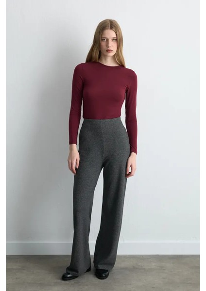 Bol Paça Kazayağı Pantolon - Gri