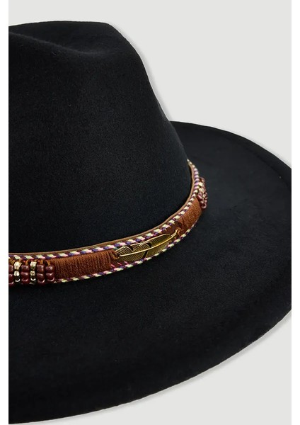 Süet Aksesuarlı Fötr Şapka - Siyah modelleri