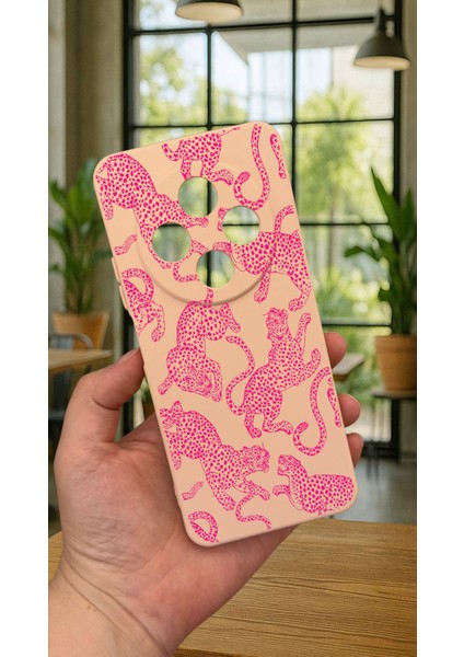 Redmi 14C -Pembe Leopar Desenli Silikon Darbe Emici Klasik Korumalı Rubber Kılıf