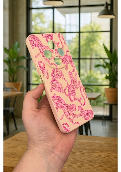 Redmi 14C -Pembe Leopar Desenli Silikon Darbe Emici Klasik Korumalı Rubber Kılıf modelleri