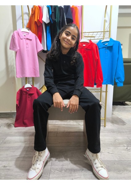 unisex Uzun Kol Polo Yaka Okul ve Günlük Ribanalı Çocuk Genç Tişört Nefes Alabilen Kumaş indirimleri