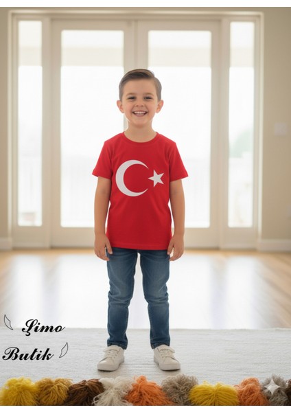 türk Bayrağı Baskılı Tişört Kırmızı Pamuklu