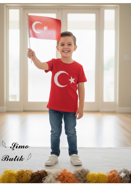 türk Bayrağı Baskılı Tişört Kırmızı Pamuklu fırsatları