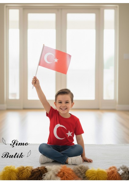 türk Bayrağı Baskılı Tişört Kırmızı Pamuklu indirimleri