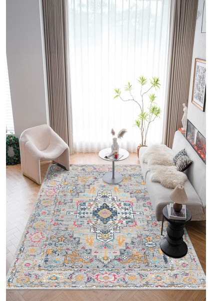 Yeni Desen Yıkanabilir Kaymaz Tabanlı Bohem Tarz Dijital Baskı Salon Halısı, Yumuşak Dokulu Lüks Halı Modeli ve 40 x 60 Gri Renk Dikdörtgen Halı