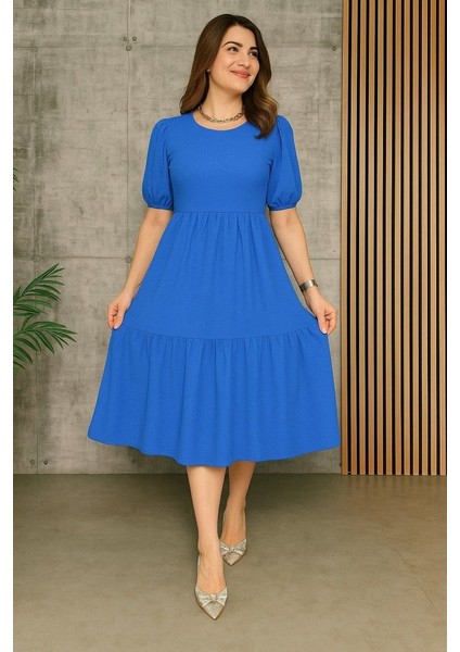 Kadın Kısa Kollu Yakası Açık Katlı Bürümcük Balon Elbise fiyatları
