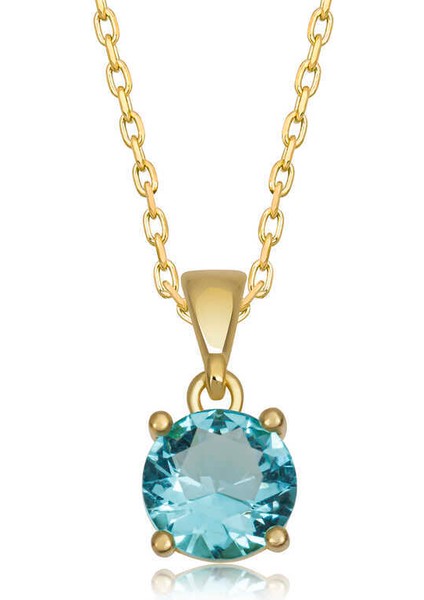 Gümüş Gold Turkuaz Kristal Yuvarlak Taşlı Kadın Kolye