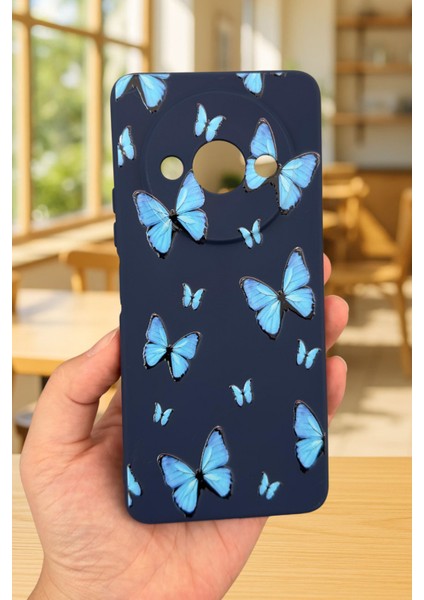 Xiaomi Redmi A3 Uyumlu Mavi Kelebek Desenli Silikon Darbe Emici Klasik Korumalı Rubber Kılıf fiyatları