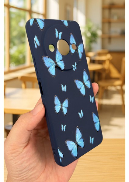 Xiaomi Redmi A3 Uyumlu Mavi Kelebek Desenli Silikon Darbe Emici Klasik Korumalı Rubber Kılıf modelleri