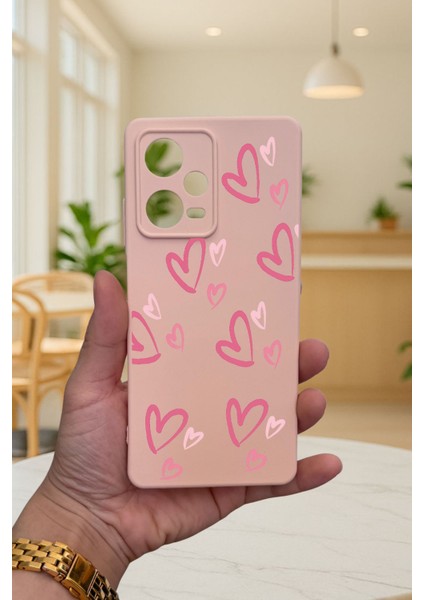 Xiaomi Redmi Note 12 Pro 5g Pembe Kalp Desenli Silikon Darbe Emici Klasik Korumalı Rubber Kılıf fiyatları