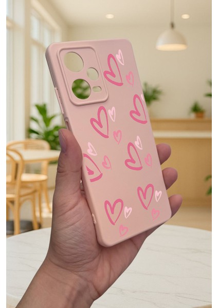 Xiaomi Redmi Note 12 Pro 5g Pembe Kalp Desenli Silikon Darbe Emici Klasik Korumalı Rubber Kılıf modelleri
