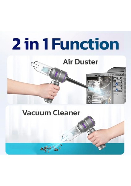 17000 Pa 100 Watt Yüksek Üfleme ve Çekme Güçü ile Kablosuz Şarjlı Araç Süpürge 6000 Amper Batarya Çanta Hediyeli fırsatları