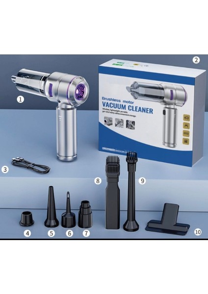 17000 Pa 100 Watt Yüksek Üfleme ve Çekme Güçü ile Kablosuz Şarjlı Araç Süpürge 6000 Amper Batarya Çanta Hediyeli indirimleri