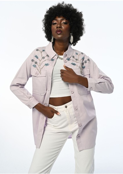 Kadın Robası Taş Işlemeli Gabardin Ceket