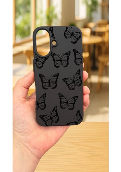 iPhone 16 Plus -Siyah Kelebek Desenli Silikon Darbe Emici Klasik Korumalı Rubber Kılıf fiyatları