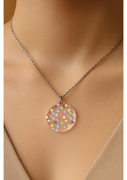 Şeffaf Sert Akrilik Kolye Ucu ve Üzeri Zincirli Desenli Kolye Color Elips