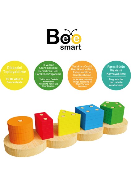2 Adet Bee Smart Ahşap Geometrik Bul-Tak Eğitici Oyuncak