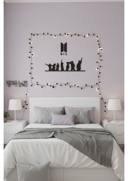 Bts Grup Silüeti ve Logo Duvar Dekoru K-Pop Temalı Genç Odası Panosu