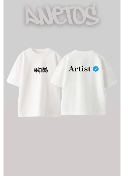 Artist Tasarım Sırt Baskılı Pamuk Beyaz Oversize T-Shirt