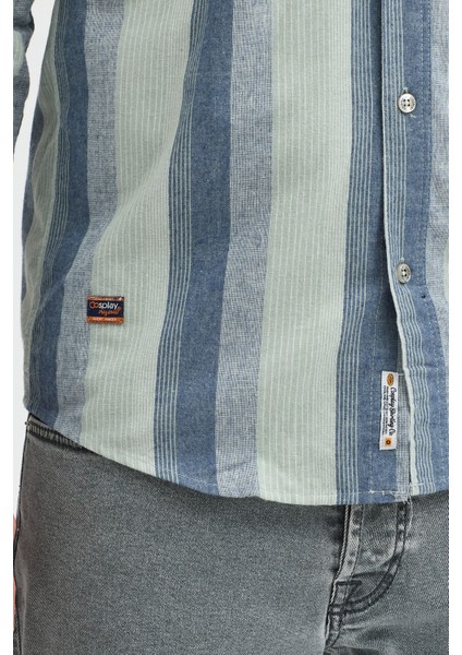 Regular Fit Pamuk Karışımlı Melanj Çizgili Düğmeli Yaka Erkek Gömlek indirimleri