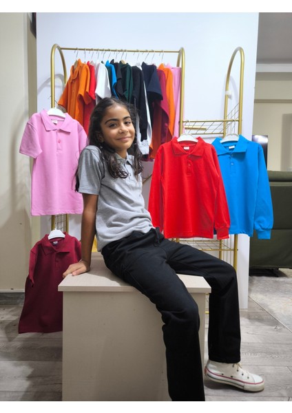 unisex Çocuk Genç Polo Yaka Kısa Kol Okul Günlük Tişört, Nefes Alabilen Kumaş