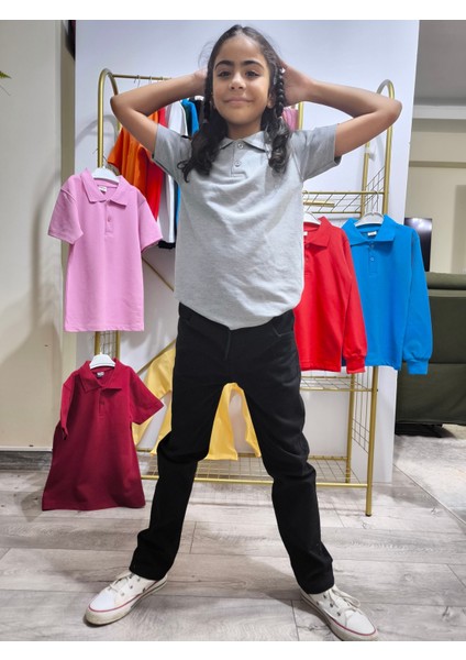 unisex Çocuk Genç Polo Yaka Kısa Kol Okul Günlük Tişört, Nefes Alabilen Kumaş modelleri