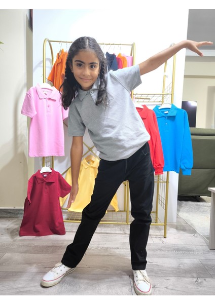 unisex Çocuk Genç Polo Yaka Kısa Kol Okul Günlük Tişört, Nefes Alabilen Kumaş fırsatları