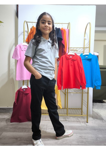 unisex Çocuk Genç Polo Yaka Kısa Kol Okul Günlük Tişört, Nefes Alabilen Kumaş indirimleri