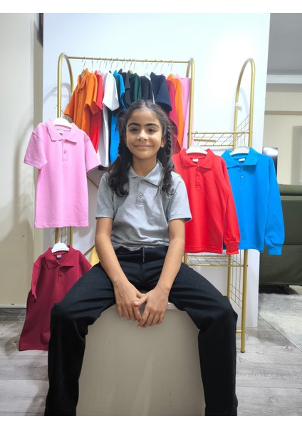 unisex Çocuk Genç Polo Yaka Kısa Kol Okul Günlük Tişört, Nefes Alabilen Kumaş