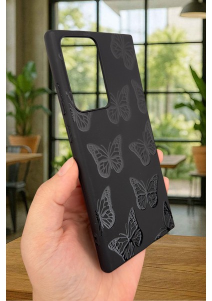 Sm Galaxy Note 20 Ultra-Siyah Kelebek Desenli Silikon Darbe Emici Klasik Korumalı Rubber Kılıf modelleri