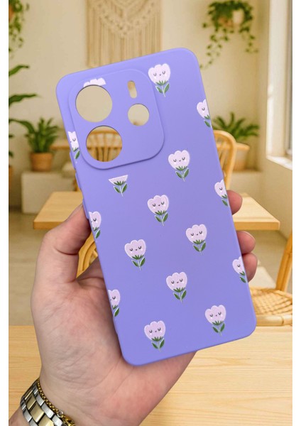 Xiaomi Redmi Note 14 Mini Lale Desenli Silikon Darbe Emici Klasik Korumalı Rubber Kılıf