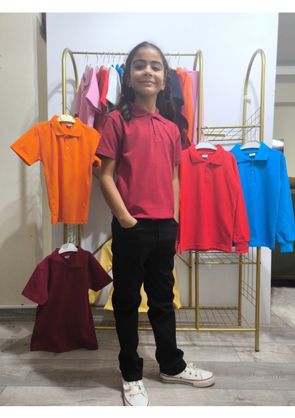 unisex Çocuk Genç Polo Yaka Kısa Kol Okul Günlük Tişört, Nefes Alabilen Kumaş