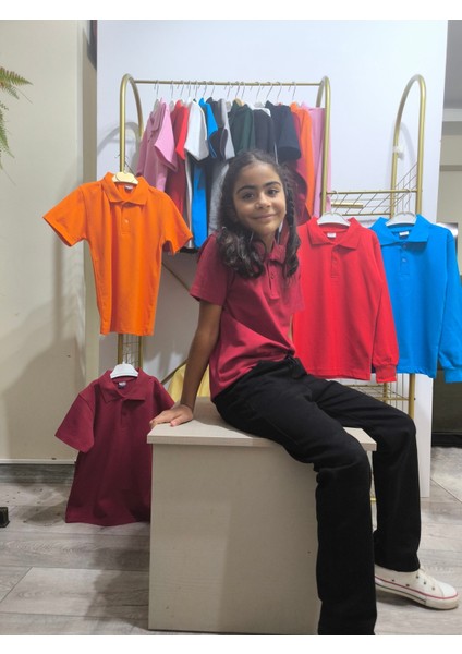 unisex Çocuk Genç Polo Yaka Kısa Kol Okul Günlük Tişört, Nefes Alabilen Kumaş fiyatları