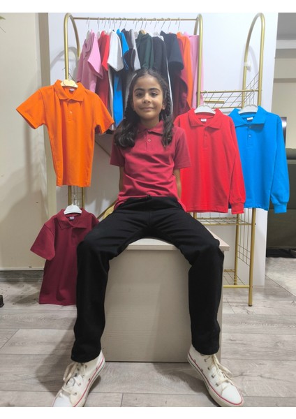 unisex Çocuk Genç Polo Yaka Kısa Kol Okul Günlük Tişört, Nefes Alabilen Kumaş fırsatları