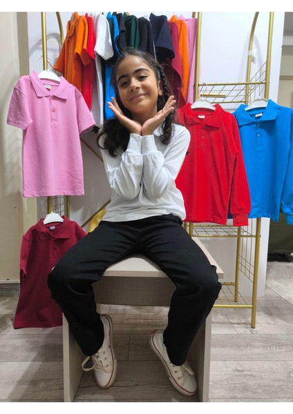 unisex Çocuk Genç Polo Yaka Uzun Kol Okul Günlük Tişört, Nefes Alabilen Kumaş fiyatları