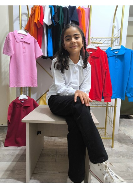 unisex Çocuk Genç Polo Yaka Uzun Kol Okul Günlük Tişört, Nefes Alabilen Kumaş modelleri