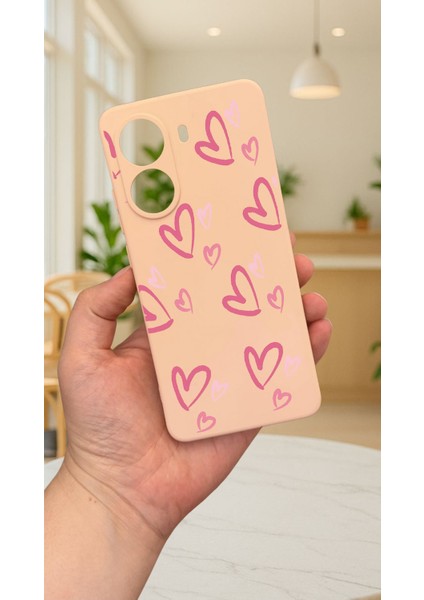 Xiaomi Poco X7 Pro Pembe Kalp Desenli Silikon Darbe Emici Klasik Korumalı Rubber Kılıf