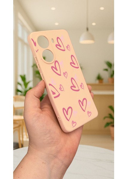 Xiaomi Poco X7 Pro Pembe Kalp Desenli Silikon Darbe Emici Klasik Korumalı Rubber Kılıf modelleri