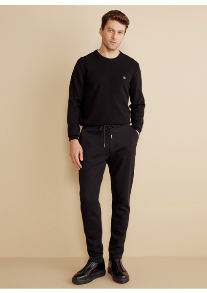 Lastikli Bel Standart Siyah Erkek Eşofman Altı BBFW25MSP001