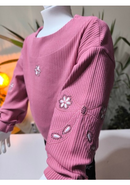 kız Çocuk Fitilli Taş Işlemeli Nakışlı Sweat Bluz Kaşkorse modelleri