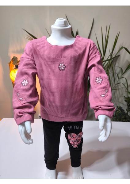 kız Çocuk Fitilli Taş Işlemeli Nakışlı Sweat Bluz Kaşkorse