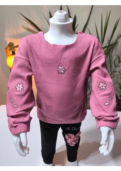 kız Çocuk Fitilli Taş Işlemeli Nakışlı Sweat Bluz Kaşkorse