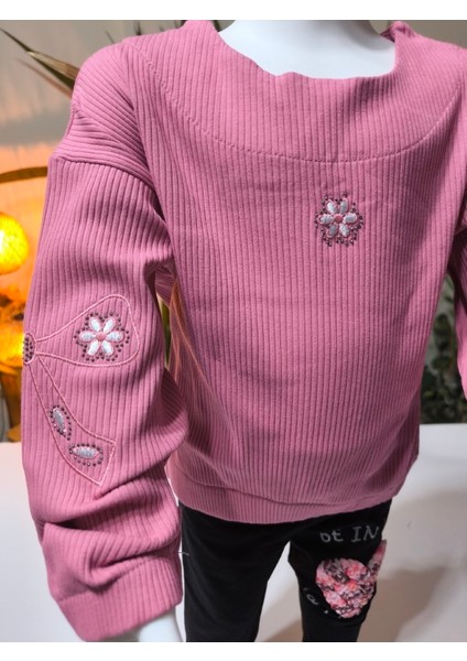 kız Çocuk Fitilli Taş Işlemeli Nakışlı Sweat Bluz Kaşkorse